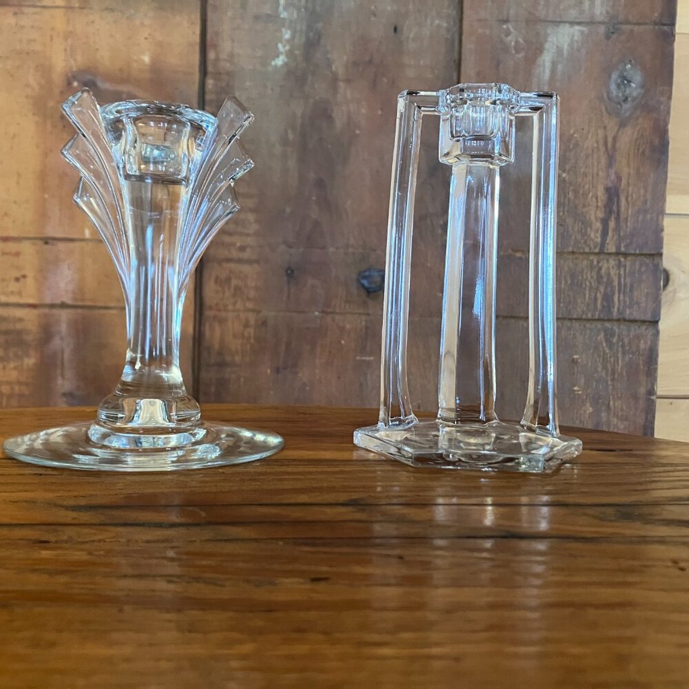 Vintage Glass Candle Holders – Art Deco & Mid-Century Pair